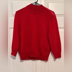 St. John Vibrant Red Wool Knit Pullover Shoulder Zipper Small